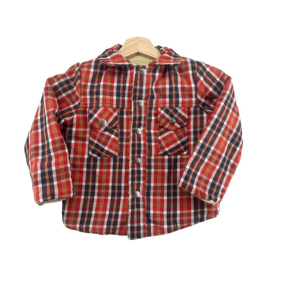 Sears Roebuck Kids Plaid Sherpa Lined Jacket Red Blue Tan Vintage Size 4